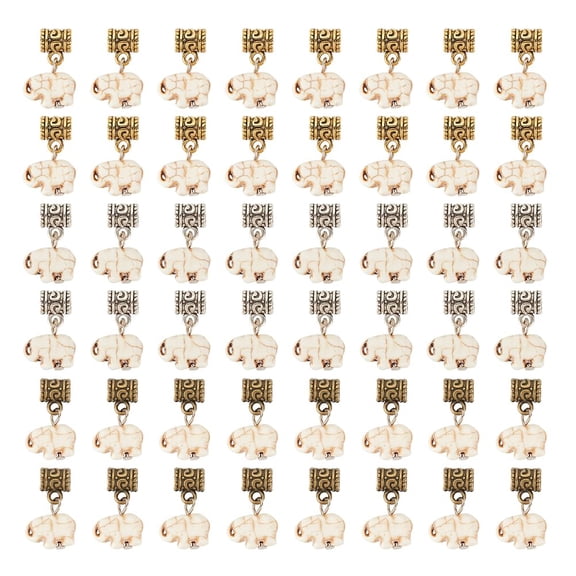 48 Pcs Dreadlocks Beads with Elephant Pendant Alloy Hair Tube Beads Pendant Tibetan Style African Beads Dreadlock Hair Beads with Elephant Pendant Hair Jewelry for Hair Braiding 0.9 inch