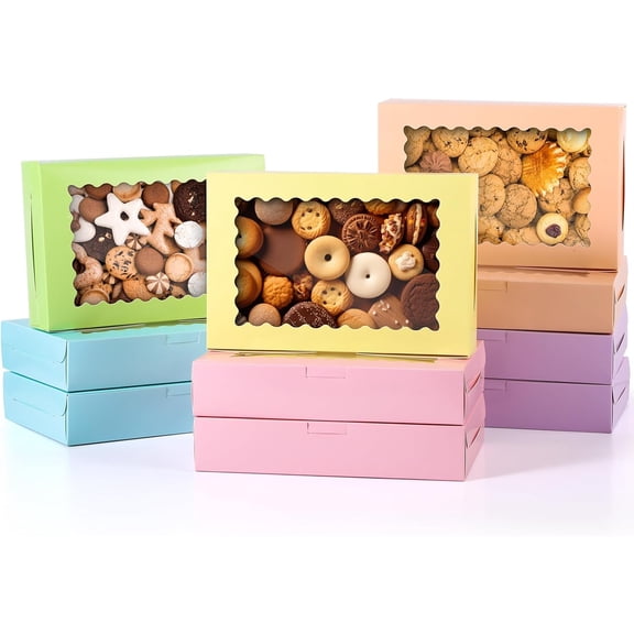 48 Pcs Easter Baking Boxes with Window 12 x 8 x 2.5 Inch Strawberry Pastel Cookie Boxes for Easter Pastries Donut Pies Cakes Party Wedding Favor(Macaron)