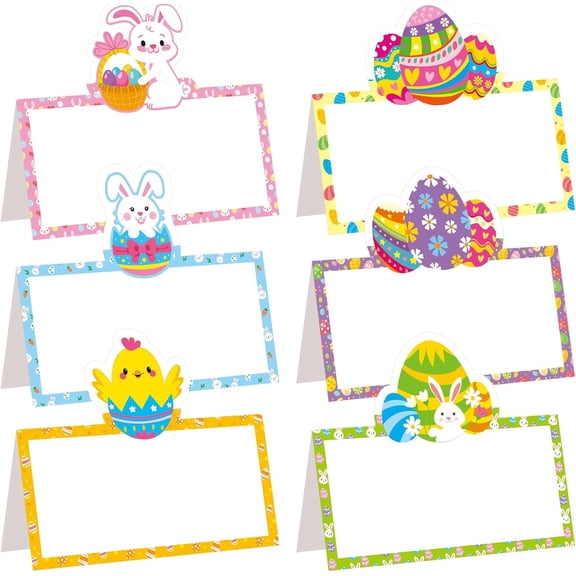 48 Pcs Easter Place Cards Egg Name Party Seating Tags Bunny Placecard Holders Tents for Dinner Craft Table Wedding Supplies