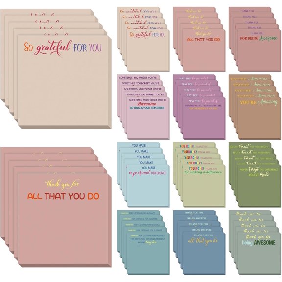 48 Pcs Employee Appreciation Gifts Bulk 3'' x 3'' Teacher Thank You Sticky Notes Bulk Gifts for Coworkers Teacher Nurse 2026 Graduation Party Favor Inspirational Sticky Notes Pocket Notepad$$Office