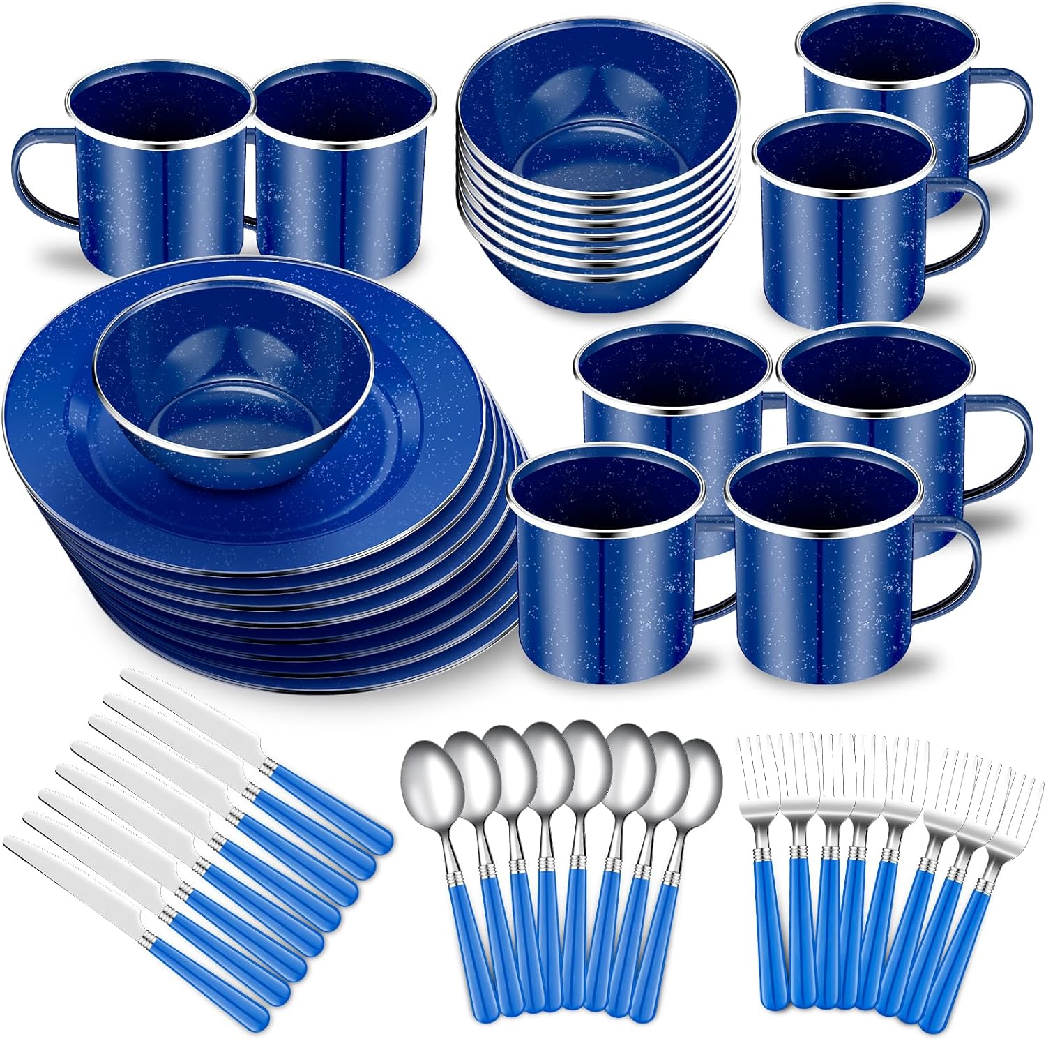48 Pcs Enamel Camping Tableware Set For 8 Includes 12 Oz Enamel Coffee
