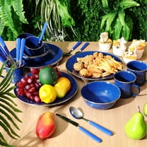 48 Pcs Enamel Camping Tableware Set - Blue for Outdoor RV, Hiking & Picnic