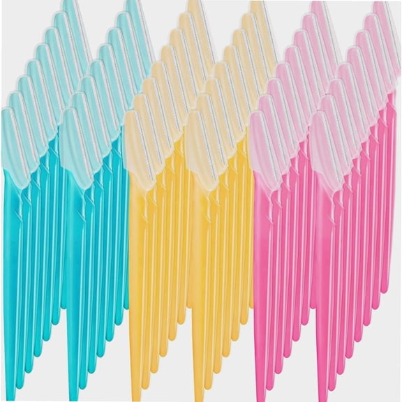 48 Pcs Eyebrow Razor, Face Razor Multipurpose Dermaplaning Tool, Hair Trimmer Shaper Shaver with Protective Cover, Facial Removal for Women Men Body Use, Yellow,Blue,Pink, Count (Pack of 1)