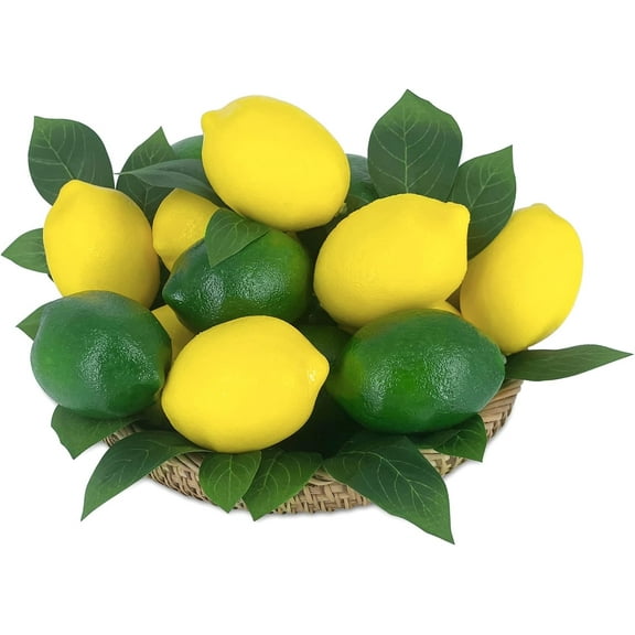 48 Pcs Fake Lemons Artificial Fruits Limes with Leaves, Faux Yellow Lemons Decor Realistic Fake Fruits Lemons for Bowls Decor Table Centerpieces Summer Lemons Decorations Party Kitchen