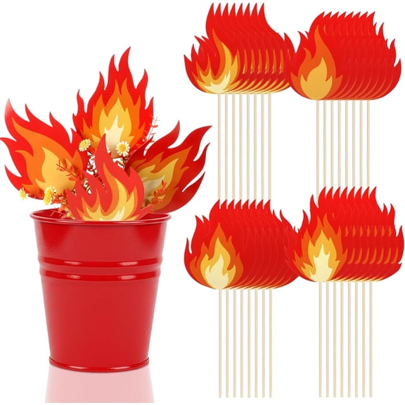 48 Pcs Firefighters Birthday Party Decoration Fire Trucks Playing Party Supplies Fire Flame Picks Sticks Cardboard Cutouts Accessories Flame Decoration Vase Filler Centerpiece for Table