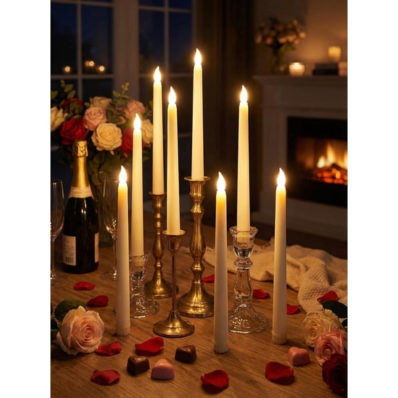 48 Pcs Flameless LED Taper Candles Battery Operated Candles Bulk LED Candlesticks Flickering for Valentines Church Wedding Carnival Party Decorations(Ivory,Classic Style)