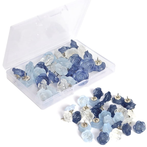 48 Pcs Flower Push Pins Cute Push Pins for Cork Board Decorative Floret Wall Thumb Tacks for Bulletin Board Office Hanging Photo Poster Feature Wall (Ink Blue)