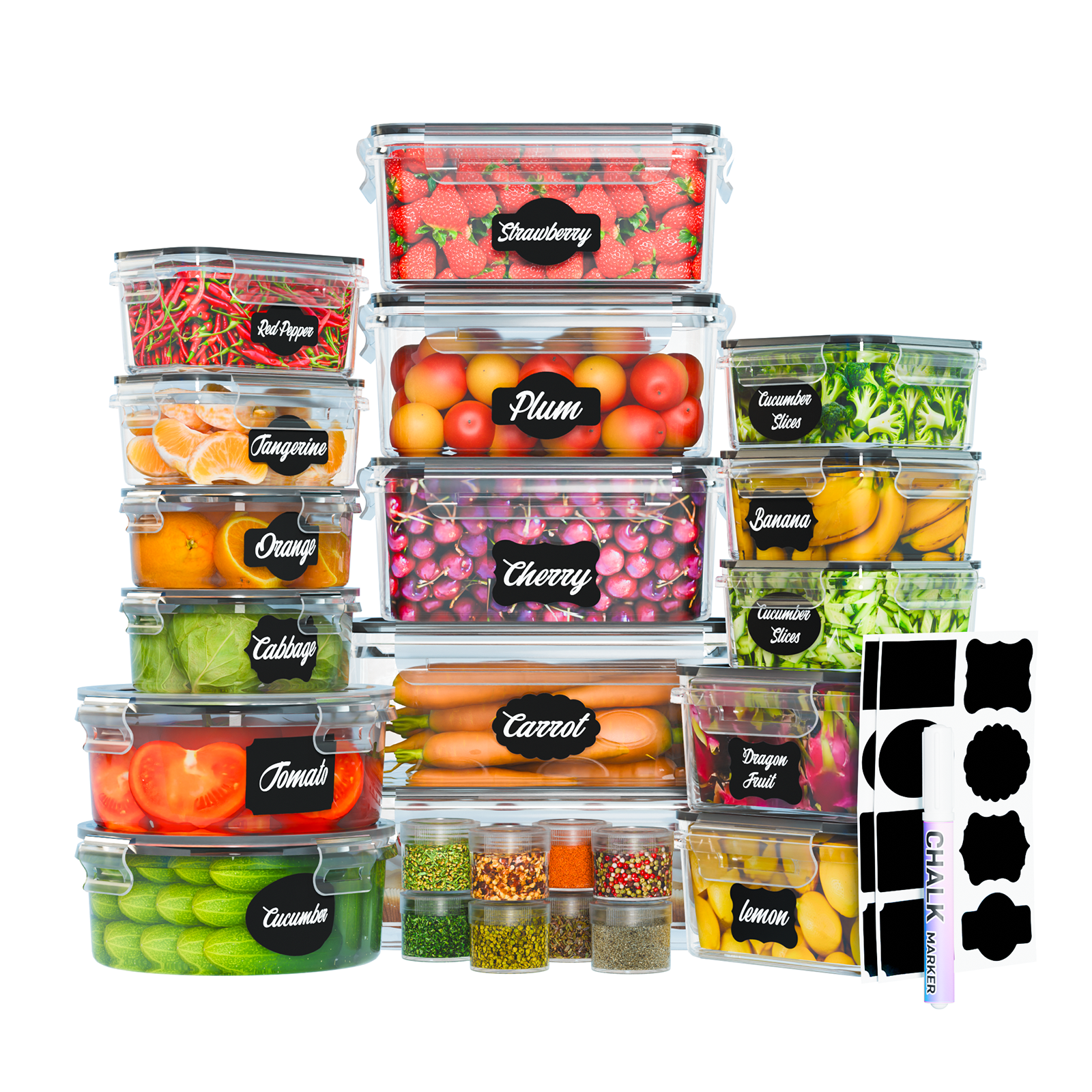 40 Pcs Food Storage Containers with Lids Airtight, Plastic Meal Prep Container for Pantry & Kitchen Organization & bento box & snack containers, BPA-Free, Leak-Proof with Labels & Marker Pen
