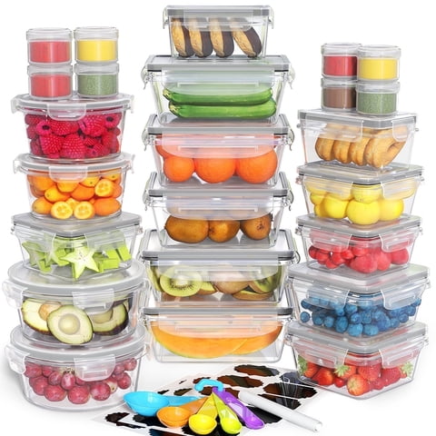 GPED 48 Pcs Food Storage Containers Set with Lids - BPA-Free Airtight Plastic Containers for Pantry & Kitchen Organization, Lunch Containers with Free Labels & Marker (24 Lids + 24 Containers)