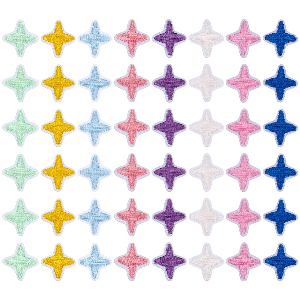 48 Pcs Four-Pointed Star Embroidered Patches 8 Colors Star Iron on ...