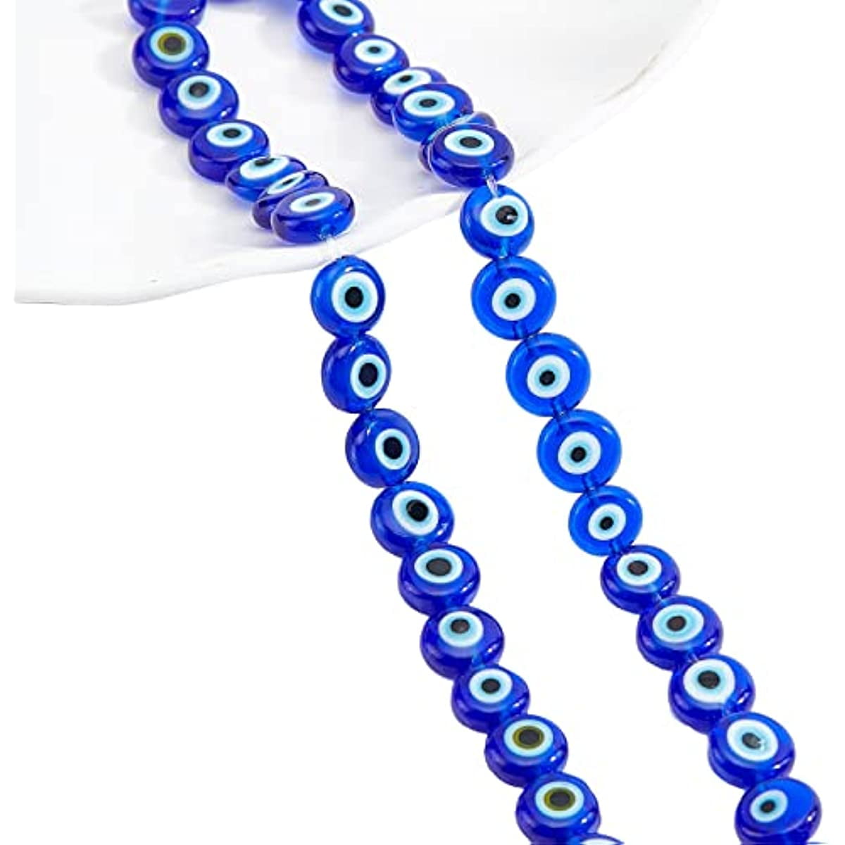 Blue Evil Eye Glass Coin Disc Beads - 6mm, 8mm, 10mm, 15.5mm Sizes (Strand)
