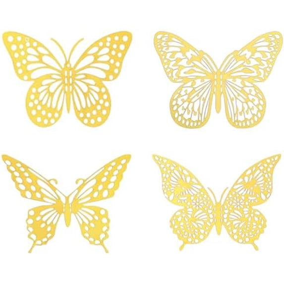 48 Pcs Gold Butterfly Decorations 4 Styles 3 Sizes, 3D Butterfly Wall Decor Gold Party Decorations, Removable Wall Stickers for Kids Nursery, Wedding, Flower Bouquets, Cupcake Toppers$$Tools