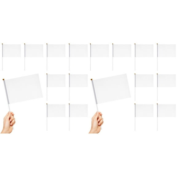 48 Pcs Hand Held Flags on Stick Marking for Lawn Emblems Small Banner Referee Custom White