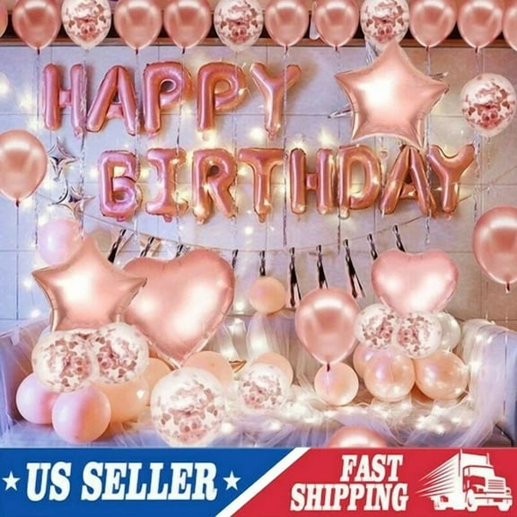 48 Pcs Happy Birthday Balloons Banner Rose Gold Foil Decorations Party Supplies