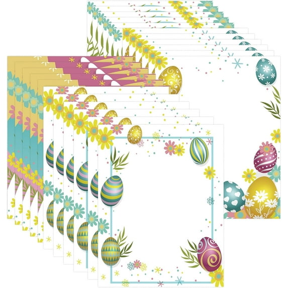 48 Pcs Happy Easter Day Stationery Letter Writing Paper - 8.5 x 11 Inch Colorful Letter Writing Paper Set
