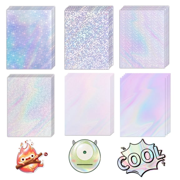 48 Pcs Holographic Stickers Paper 8.5x11 Inch Printable Vinyl Glossy Sticker Self Adhesive Rainbow Printer Paper for Inkjet and Printer Waterproof Vinyl Glitter Laminate Sheets