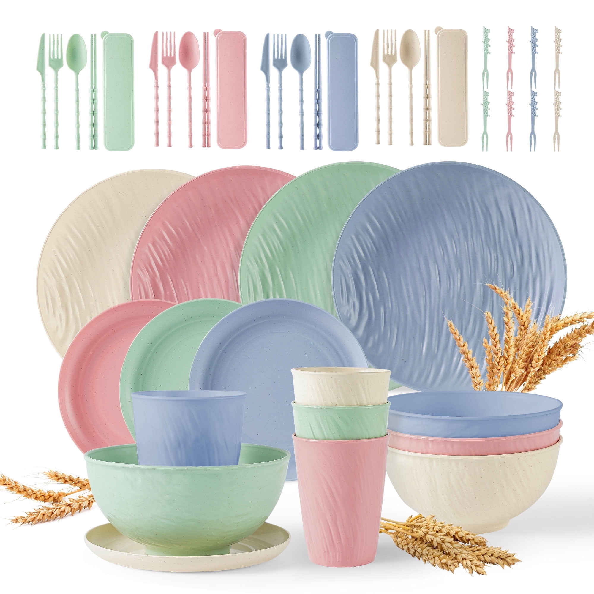 GPED 48 Pcs Imitation Rock Texture Wheat Straw Dinnerware Sets For 4 ...