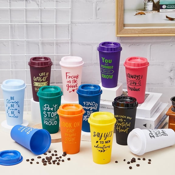 48 Pcs Inspirational Gifts for Employee Coworkers Staff Teammate, 16oz Reusable Plastic Coffee Cups with Positive Sayings, Bundle Gifts for Woman Man Coworker (Bright Color,Inspirational)