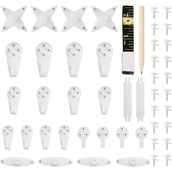 48 Pcs Invisible Nail Screws Wall Hooks Picture Hanging Kit No Damage Wall Hangers Hardwall Hangers for Cinder Block Non Mark Picture Frame Photo Hook with Soft Tape Measures DIY