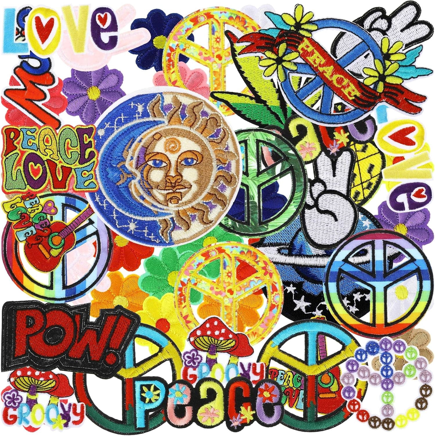 48 Pcs Iron On Patches For Clothing Repair, Embroidered Appliques Kit For Jacket Hat Backpack DIY, Random Assorted Hippie Style