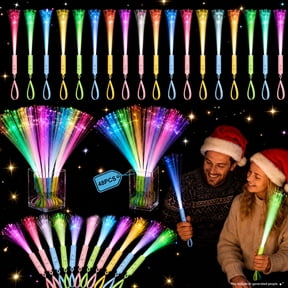 Topsmileusa 48 Pcs LED Fiber Optic Wands Colorful Flashing Optic Light Stick 3 Modes Light Up Fiber Optic Wands Glow In The Dark for New Year wedding Glow Party Bar Dj Supplies