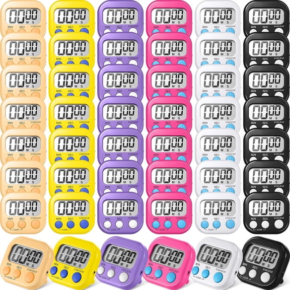 48 Pcs Magnetic Digital Kitchen Timer Set with LCD Display, Count Up/Countdown Alarm for Classroom Cooking Baking