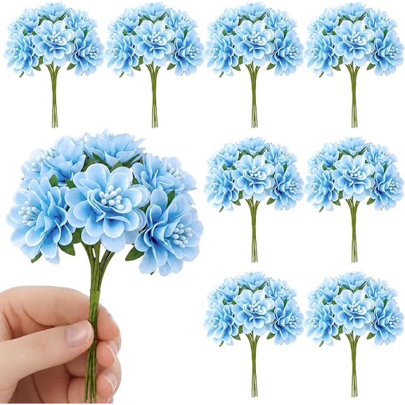 48 Pcs Mini Blue Artificial Flowers Bulk 8 Small Silk Carnation