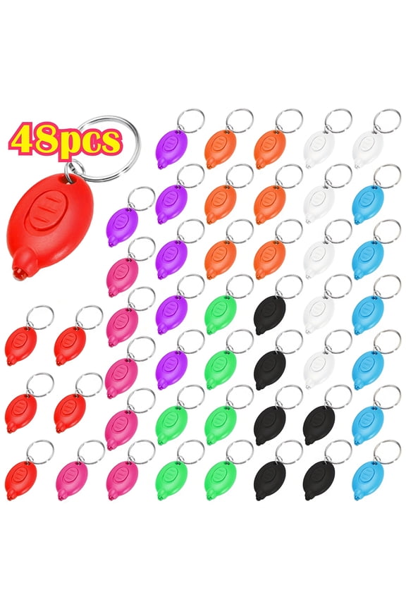 48 Pcs Mini Keychain Flashlights - Multicolor Portable LED Flashlights with Clip & Hanging Loop, Bulk Party Favors and Christmas Gifts