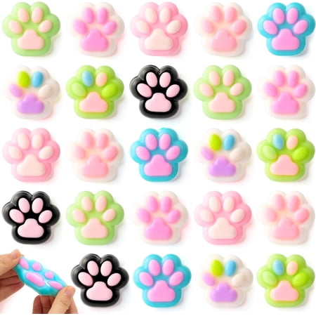 Joyfy 24 Pcs Mini Cat Paw Squishy Toys, Taba Mochi Fidget Toys Kit for Kids, Kawaii taba Squishies Stress Relief Toys for Party Favors, Birthday Gifts Classroom Prizes