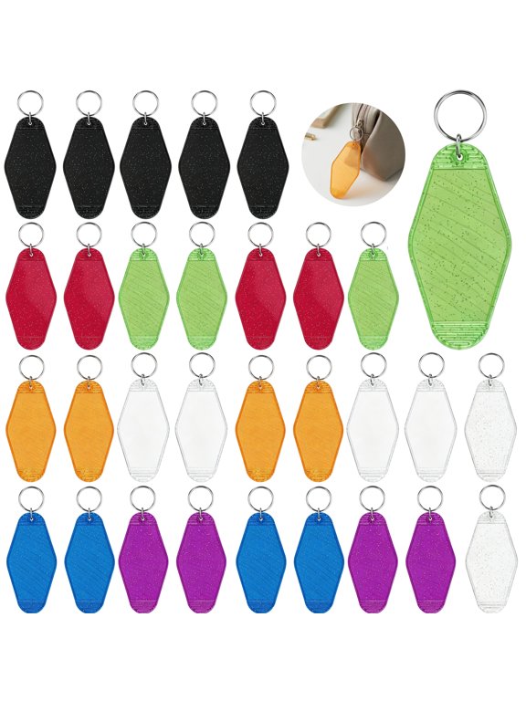 48 Pcs Motel Keychain Blank, Retro Glitter Hotel Keychain, 3.54 x 1.77 in Vintage Key Tags in 8 Colors for DIY Crafts, Luggage Tags, Room Numbers, Office Accessories, and Personalized Presents
