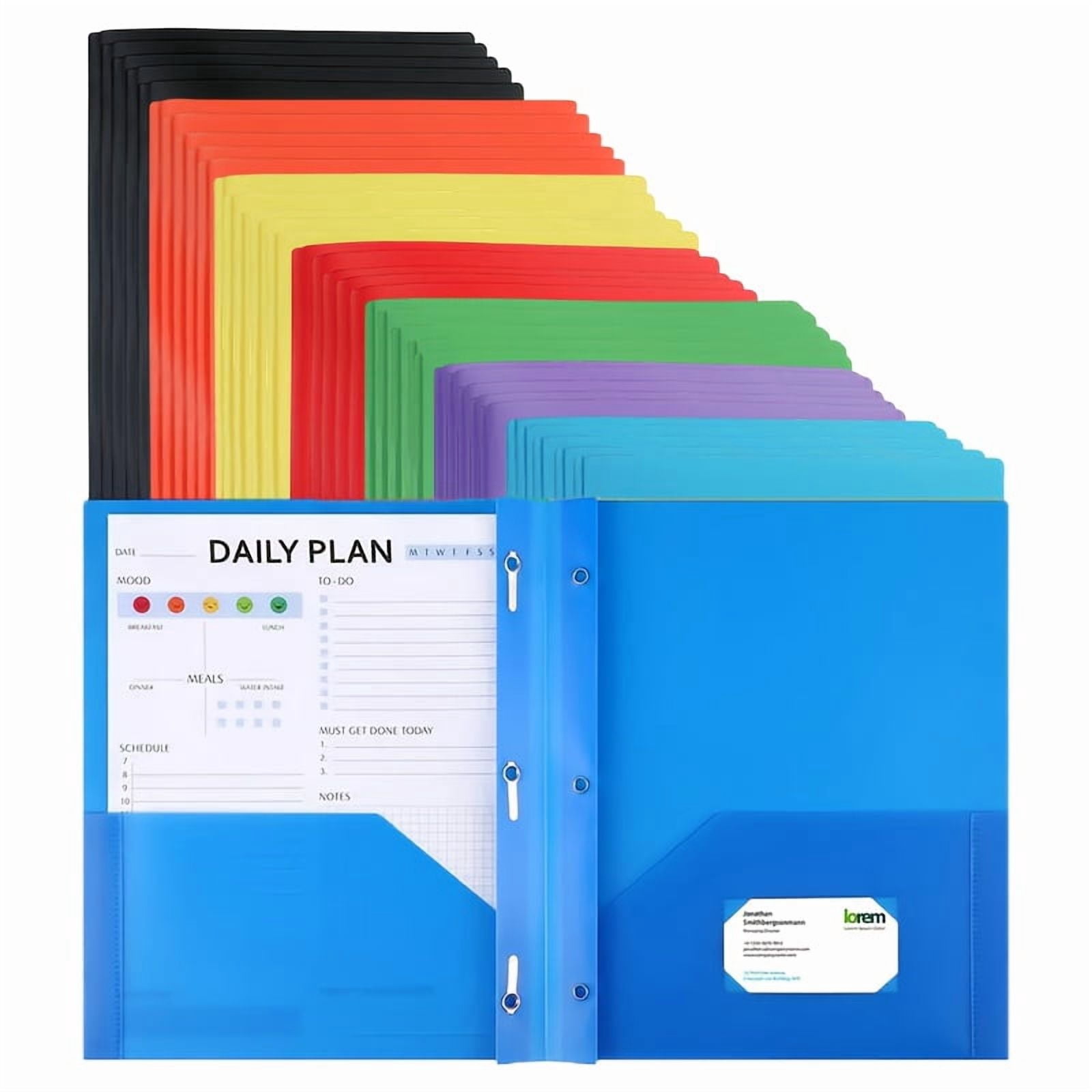 48 Pcs Multicolor Pocket Folders with 3 Hole Punch, Heavy Duty Plastic File Folders with 2 Pockets and Clips, Letter Size Document Organizer for Office, Business Filing, Meeting Supplies
