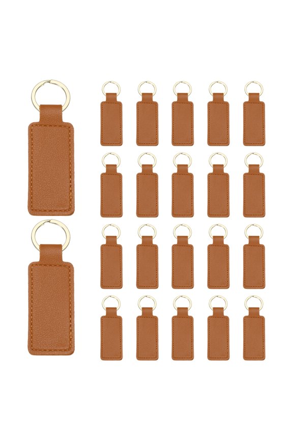 48 Pcs PU Leather Keychain Blanks Bulk Rectangular Laser Engraving Key Fob Kit Personalized Keychain with Key Rings for DIY Supplies Gifts (Light Brown, 2.8"x1")