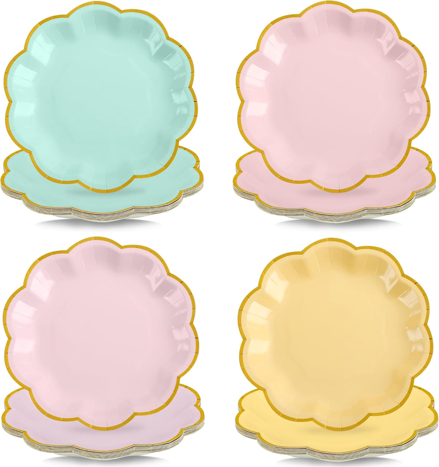 48 Pcs Pastel Scalloped Paper Plates 7 Inch Disposable Macaron Colorful Dessert Plates with Gold Edge Gradient Rainbow Party Supplies for Wedding Birthday Baby Shower Bridal Summer Decorations