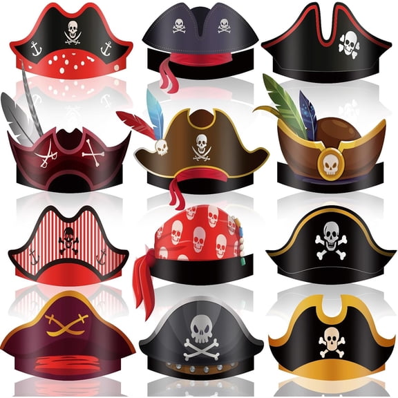 48 Pcs Pirate Hat Pirate Party Accessories Kids Rave Paper Costume Cap for Halloween Caribbean Cosplay Favors