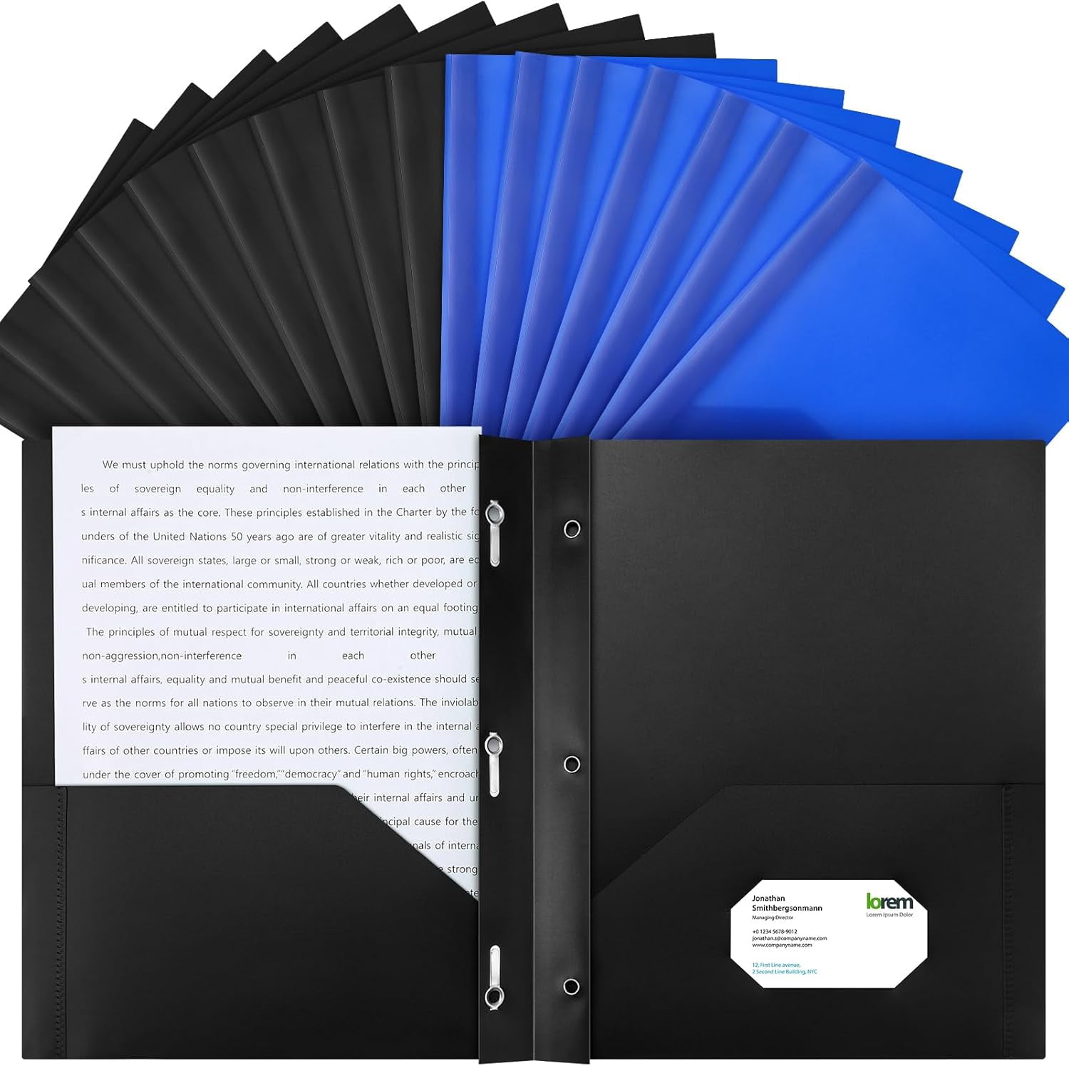 48 Pcs Plastic Folders with 2 Pockets and 3 Prongs Home Folders with Card Slot Letter Size Heavy Duty Report Covers for Back to School(Blue, Black,Classic)