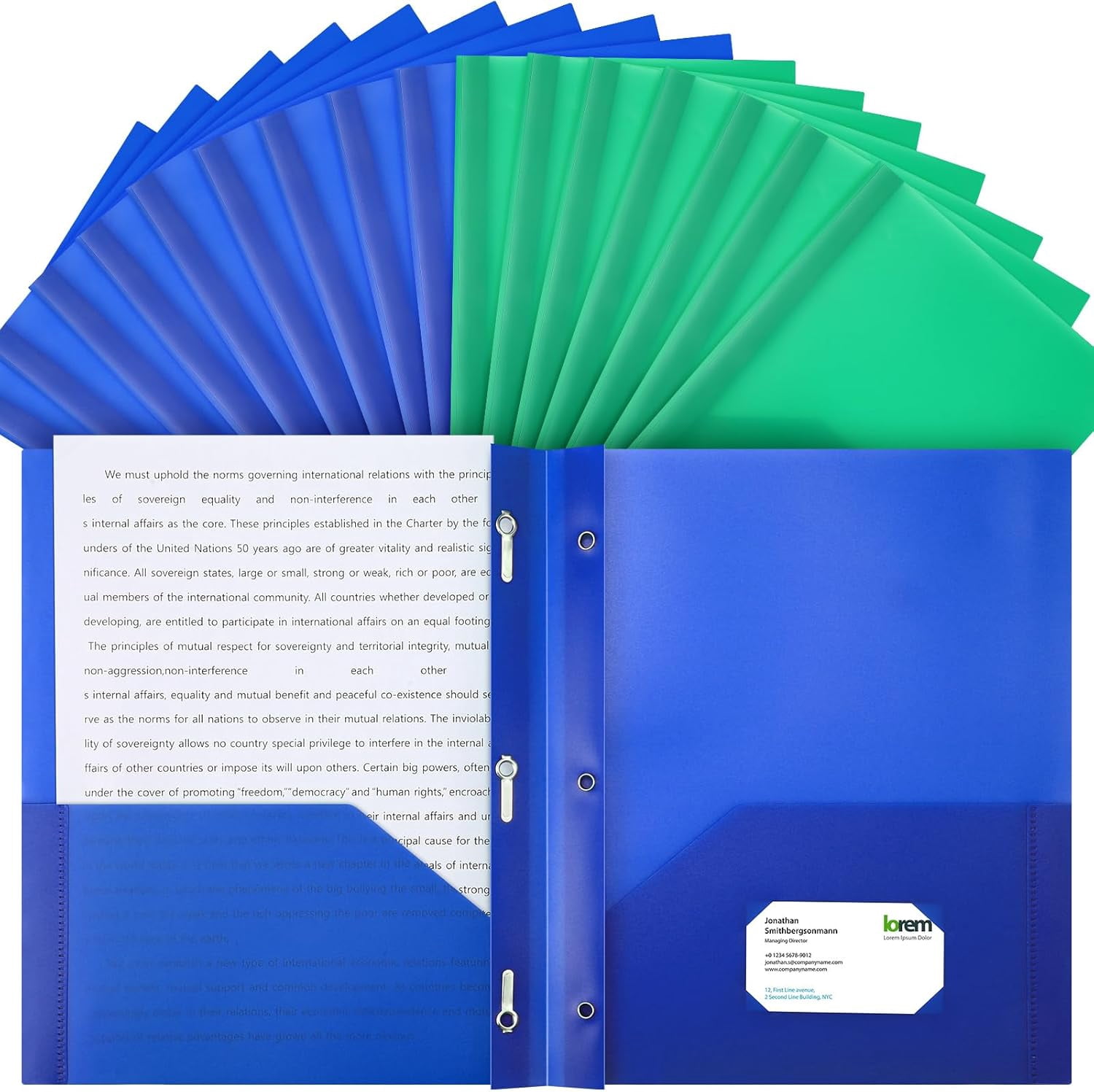 48 Pcs Plastic Folders with 2 Pockets and 3 Prongs Home Folders with Card Slot Letter Size Heavy Duty Report Covers for Back to School(Blue, Green,Classic)