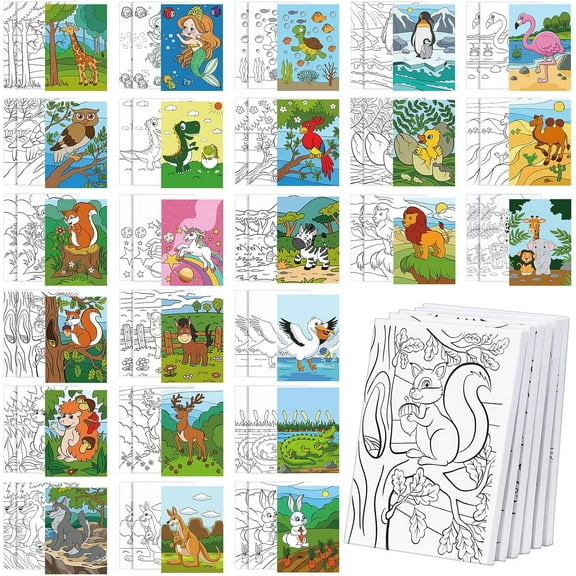 48 Pcs Pre Drawn Canvas for Painting 5 x 7 Inch Painting Canvas Panels for Kids Pre Printed Canvas to Paint for Home School Kids Adults Beginners Student Party Gifts