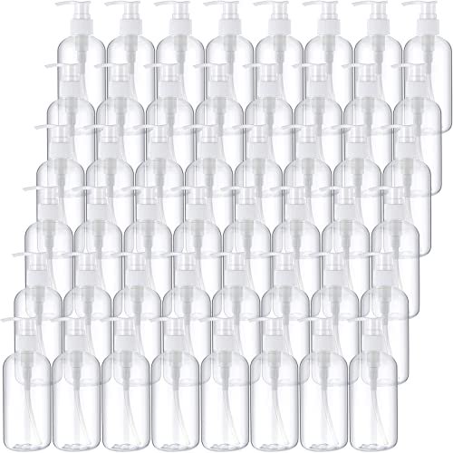 48 Pcs Pump Bottle Lotion Dispenser Refillable Shampoo Conditioner Hand Soap Dispenser Plastic Empty 8oz/250ml Clear Reusable Body Wash Container Bulk (Clear, White)