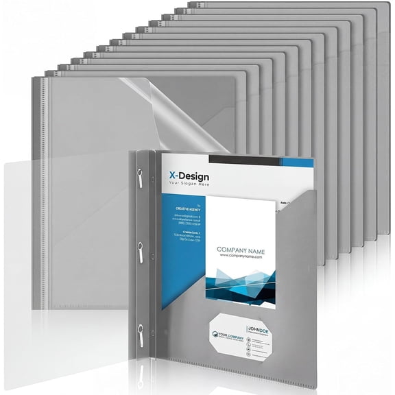 48 Pcs Report Covers with 3 Prongs for 8.5'' x 11'' Paper(Grey) | Report Covers, Plastic Clear Presentation Folders Bulk, Suit for A4 Letter Size Paper, 90 Sheet Capacity, for School Business