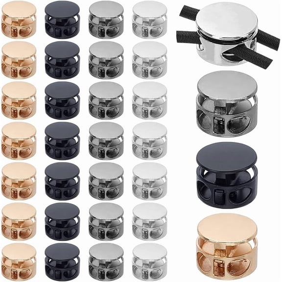 48 Pcs Round Metal Stoppers Toggle Cord Locks Double 4.5mm Holes Spring Stop Toggle End Stoppers Rope Fastener Ends for Shoelaces Coats Tents Backpacks Drawstrings Silver