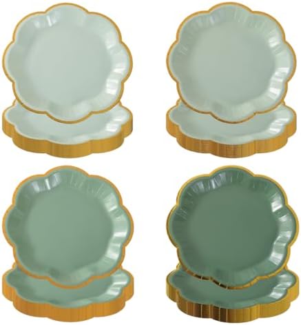 48 Pcs Sage Green Paper Plates Disposable Gradient Green Dessert Paper ...