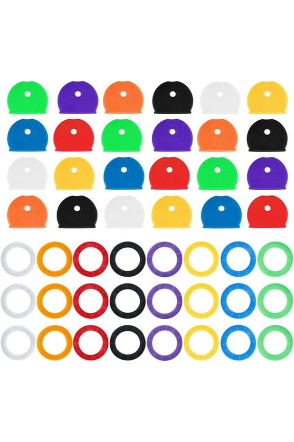 48 Pcs Set Flexible Key Covers Rubber Keycaps Caps Key Toppers Coloured Key Caps for Standard Round Flat House Keys Easy to Identify Door Keys Random Color