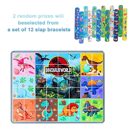 48 Pcs Slide Puzzles with Storage Tray, Montessori Matching Game Jigsaw, Dinosaur Theme Sorting Board Blocks