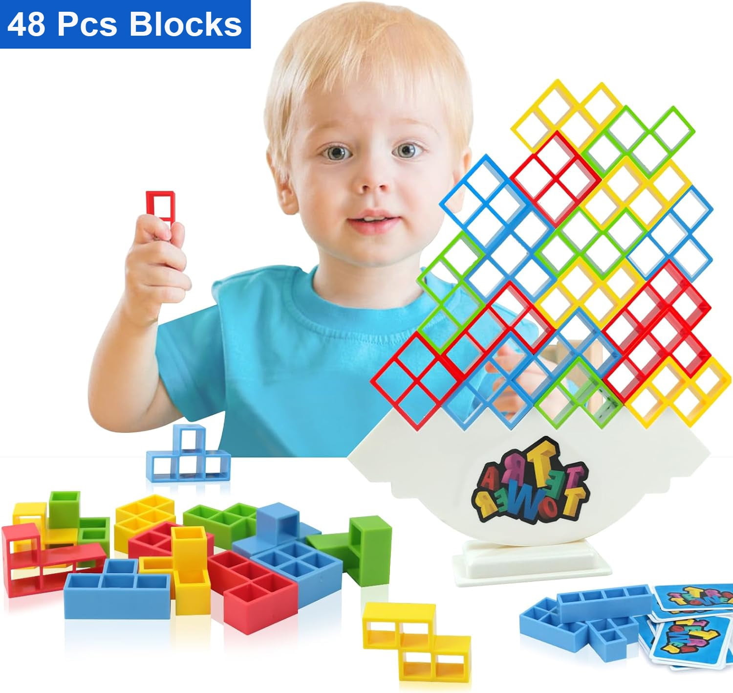 Tetris Tower Balance Stacking Blocks Game, 48 Pcs Family Travel Toy for ...