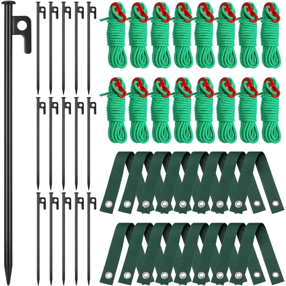 48 Pcs Tree Stake Kit, Heavy Duty Tree Staking and Supports for Leaning Trees Include 11. 8'' Steel Stakes 15. 8'' Support Straps 13. 12 ft Ropes for Anchoring Hurricane Protection (Green)