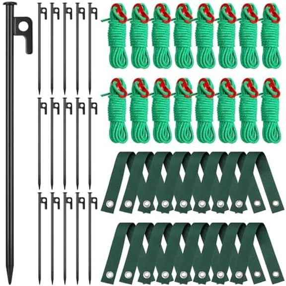 48 Pcs Tree Stake Kit, Heavy Duty Tree Staking and Supports for Leaning Trees Include 11. 8'' Steel Stakes 15. 8'' Support Straps 13. 12 ft Ropes for Anchoring Hurricane Protection (Green)
