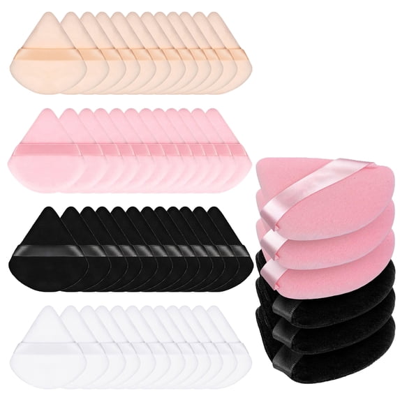 48 Pcs Triangle Powder Puff, Soft Velour Makeup Puffs for Face Loose Powder Foundation, Reusable Washable Cosmetic Sponge Blender Tools