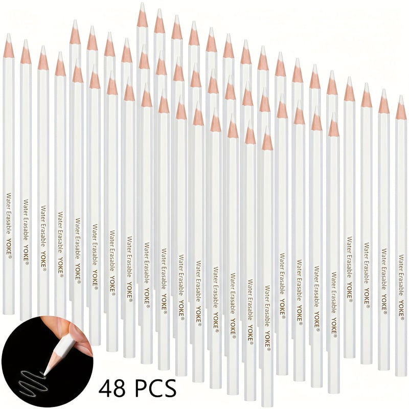 48 Pcs White Water Soluble Fabric Sewing Pencils Bulk Chalk Marking Pencils for Sewing Quilting Dressmaking Craft Tailor Tools Temporary Fabric Marker for Pattern Tracing and Stitch Guide