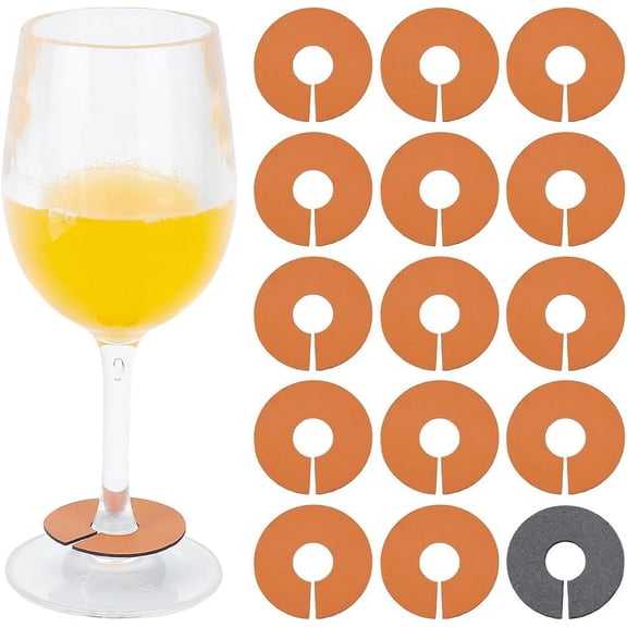48 Pcs Wine Glass Tags Sandy Brown Imitation Leather Drink Markers Flat Round Drink Cup Bottle Label Mugs Tag