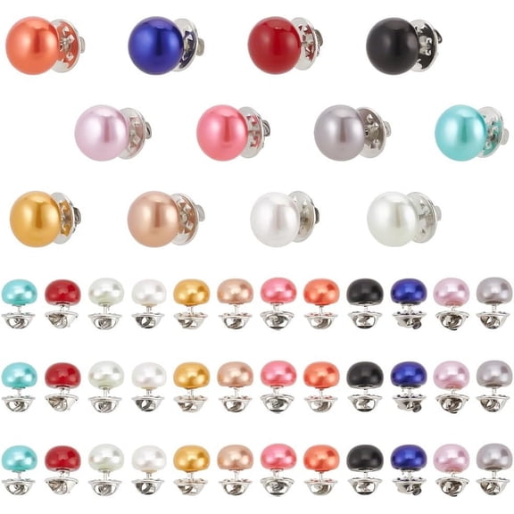 48 Pcs Women Shirt Brooch Buttons 12 Colors Round Pearl Cover Up Button Pins Clothes Decoration Safety Brooch Buttons for Jeans Hats Coat Dress Sweater Shawl Clips Garment Accessories Mixed Color
